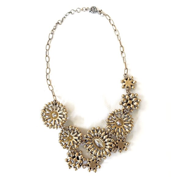 J. Crew Assymetrical Floral Crystal Lattice Statement Necklace - Picture 3 of 5
